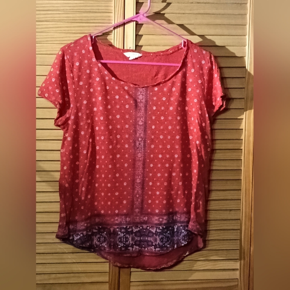 Lucky Brand Women's Casual Blouse Shirt Top Short Sleeves Red Size XL